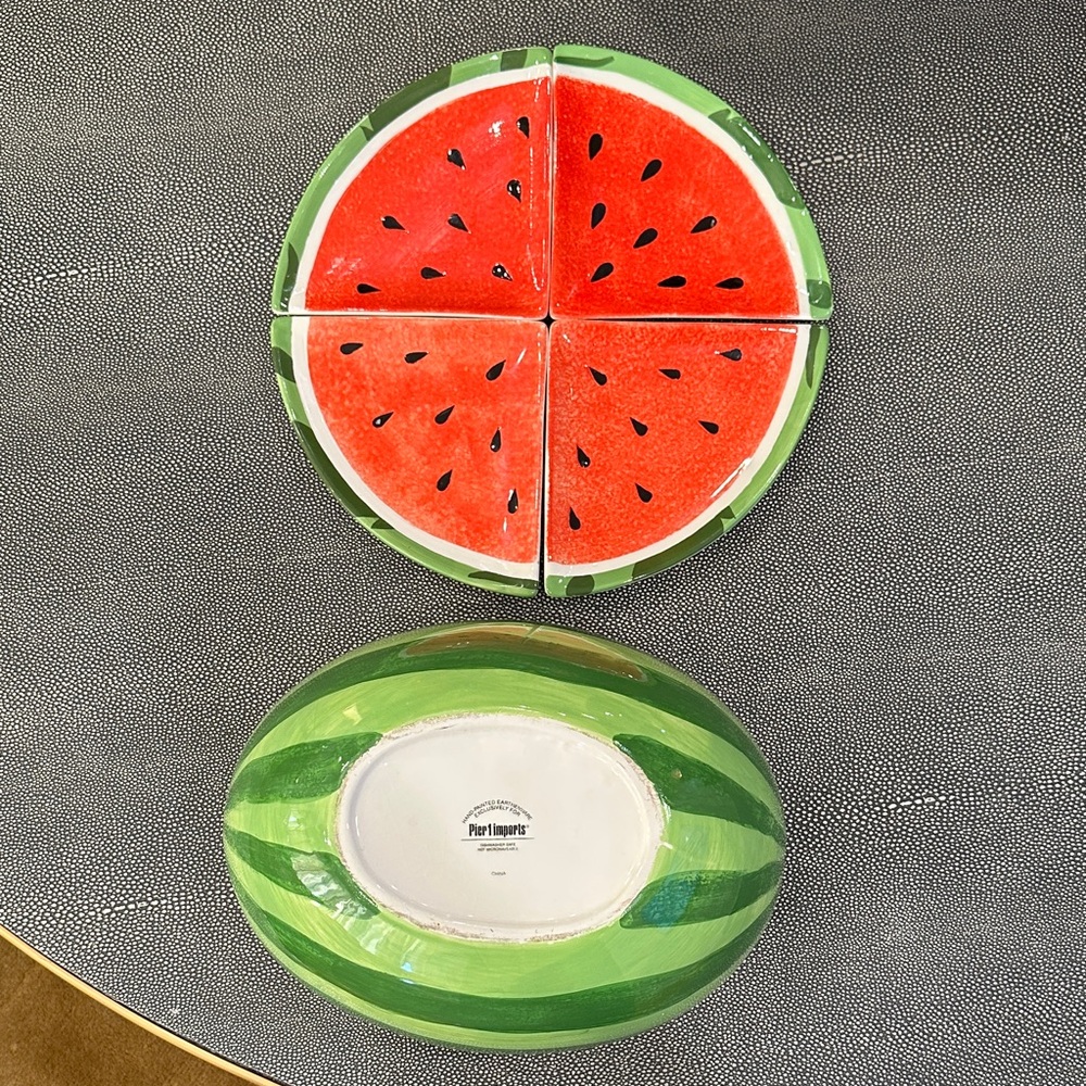 Pier 1 Imports Ceramic Watermelon Party Bowl and Plates Set - Picture 8 of 9